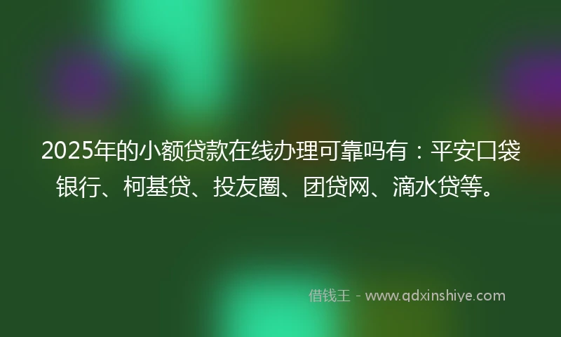 2025年的小额贷款在线办理可靠吗有：平安口袋银行、柯基贷、投友圈、团贷网、滴水贷等。