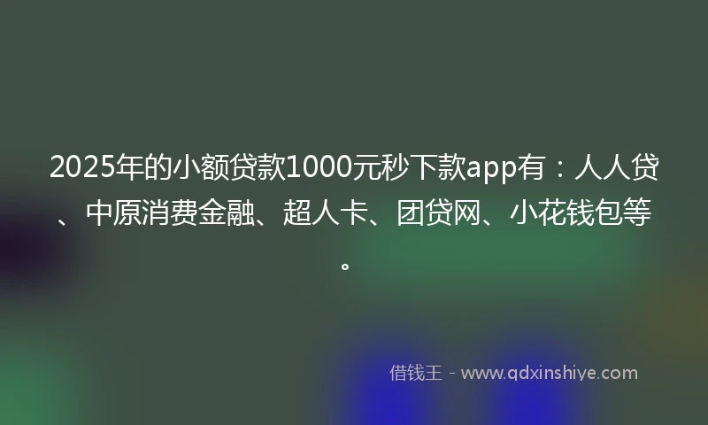 2025年的小额贷款1000元秒下款app有：人人贷、中原消费金融、超人卡、团贷网、小花钱包等。