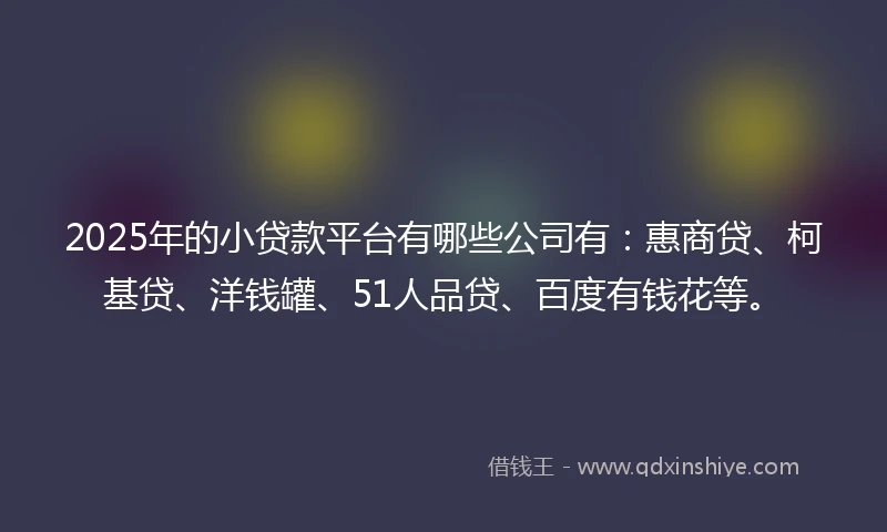 2025年的小贷款平台有哪些公司有：惠商贷、柯基贷、洋钱罐、51人品贷、百度有钱花等。