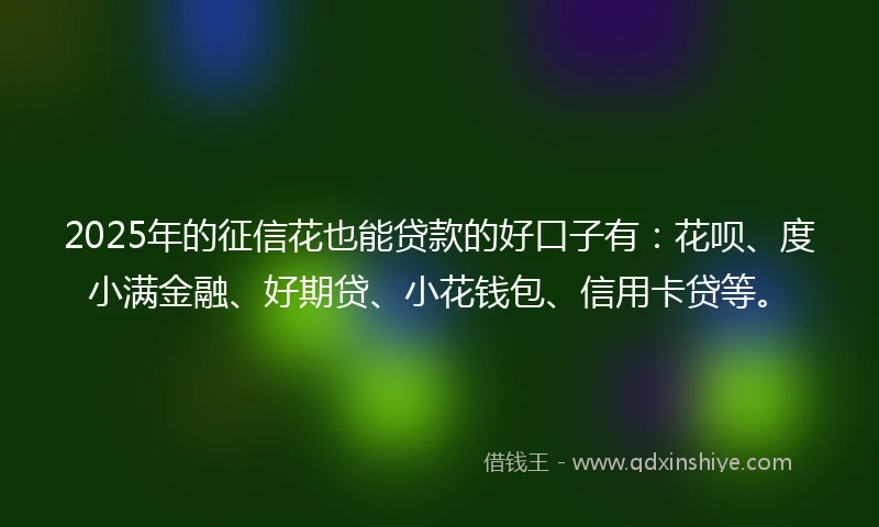 2025年的征信花也能贷款的好口子有：花呗、度小满金融、好期贷、小花钱包、信用卡贷等。