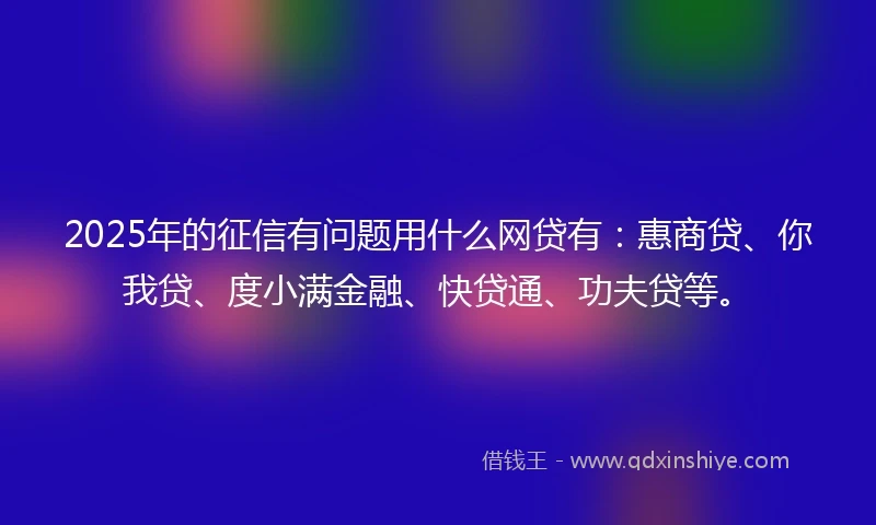 2025年的征信有问题用什么网贷有：惠商贷、你我贷、度小满金融、快贷通、功夫贷等。