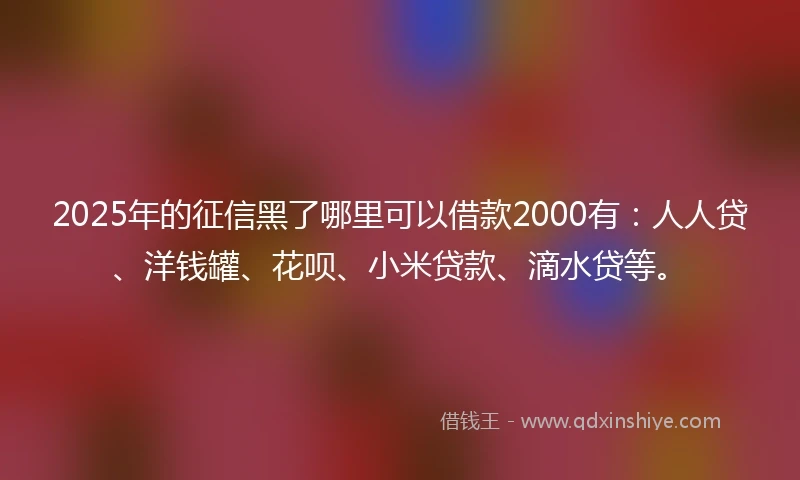2025年的征信黑了哪里可以借款2000有：人人贷、洋钱罐、花呗、小米贷款、滴水贷等。