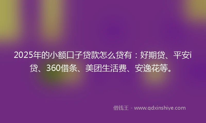 2025年的小额口子贷款怎么贷有：好期贷、平安i贷、360借条、美团生活费、安逸花等。