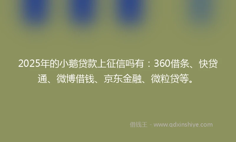 2025年的小鹅贷款上征信吗有：360借条、快贷通、微博借钱、京东金融、微粒贷等。