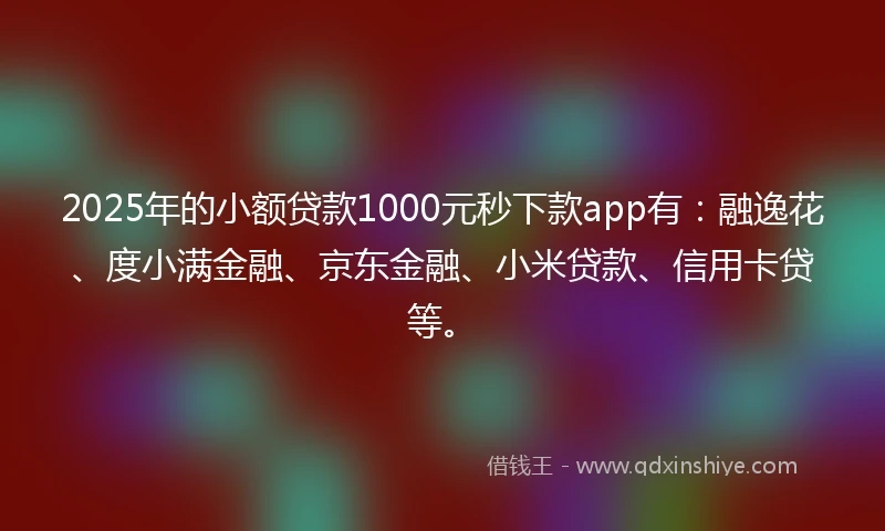 2025年的小额贷款1000元秒下款app有:融逸花、度小满金融、京东金融、小米贷款、信用卡贷等。