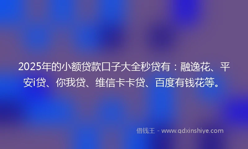 2025年的小额贷款口子大全秒贷有：融逸花、平安i贷、你我贷、维信卡卡贷、百度有钱花等。