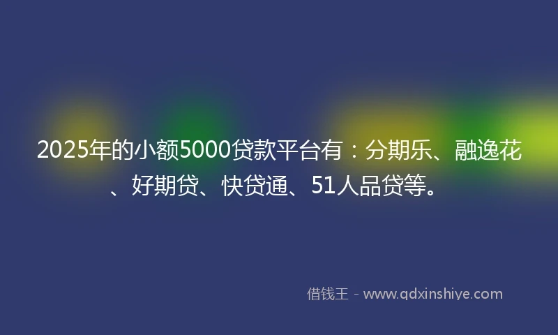 2025年的小额5000贷款平台有：分期乐、融逸花、好期贷、快贷通、51人品贷等。