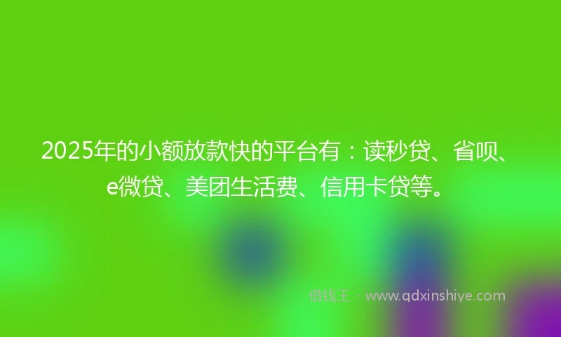 2025年的小额放款快的平台有：读秒贷、省呗、e微贷、美团生活费、信用卡贷等。