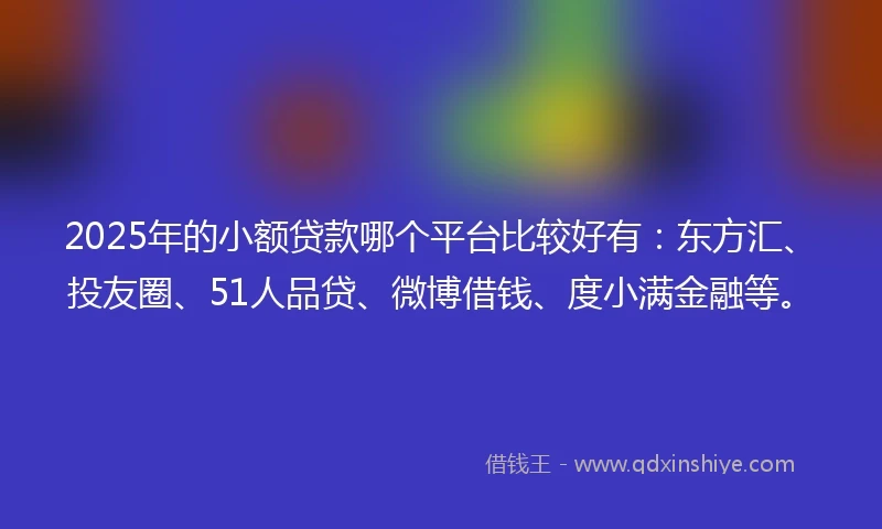 2025年的小额贷款哪个平台比较好有：东方汇、投友圈、51人品贷、微博借钱、度小满金融等。