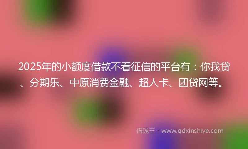 2025年的小额度借款不看征信的平台有：你我贷、分期乐、中原消费金融、超人卡、团贷网等。