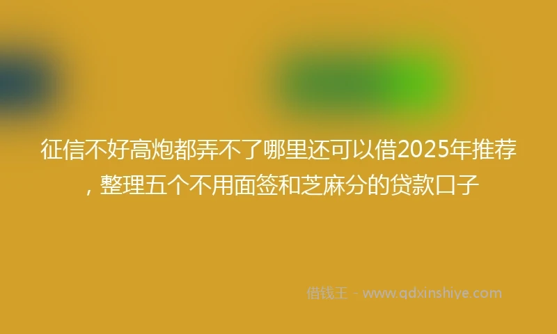 征信不好高炮都弄不了哪里还可以借2025年推荐，整理五个不用面签和芝麻分的贷款口子