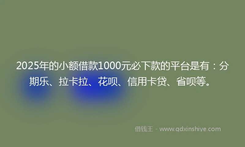2025年的小额借款1000元必下款的平台是有：分期乐、拉卡拉、花呗、信用卡贷、省呗等。