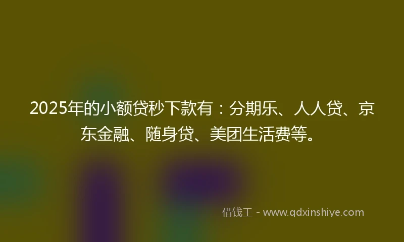 2025年的小额贷秒下款有：分期乐、人人贷、京东金融、随身贷、美团生活费等。