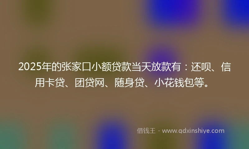2025年的张家口小额贷款当天放款有：还呗、信用卡贷、团贷网、随身贷、小花钱包等。