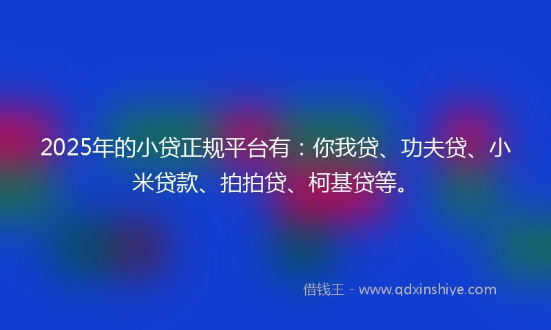 2025年的小贷正规平台有：你我贷、功夫贷、小米贷款、拍拍贷、柯基贷等。