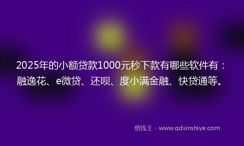 2025年的小额贷款1000元秒下款有哪些软件有：融逸花、e微贷、还呗、度小满金融、快贷通等。