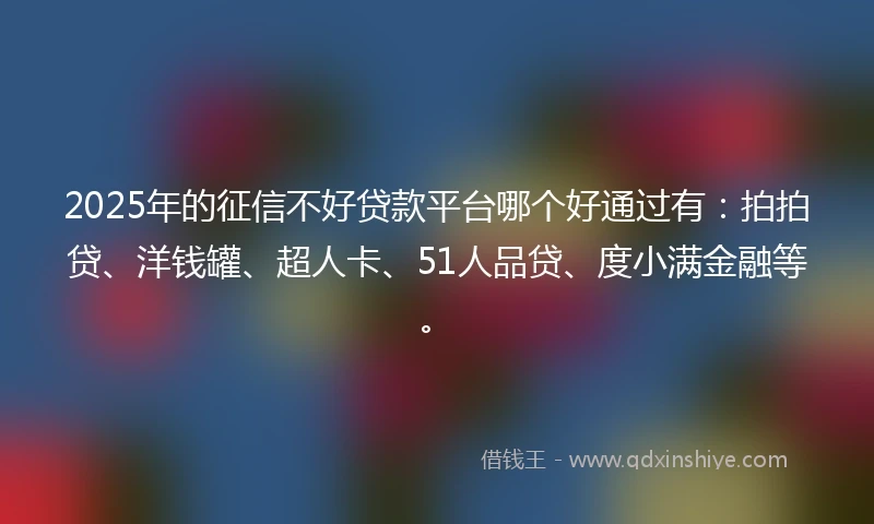 2025年的征信不好贷款平台哪个好通过有：拍拍贷、洋钱罐、超人卡、51人品贷、度小满金融等。
