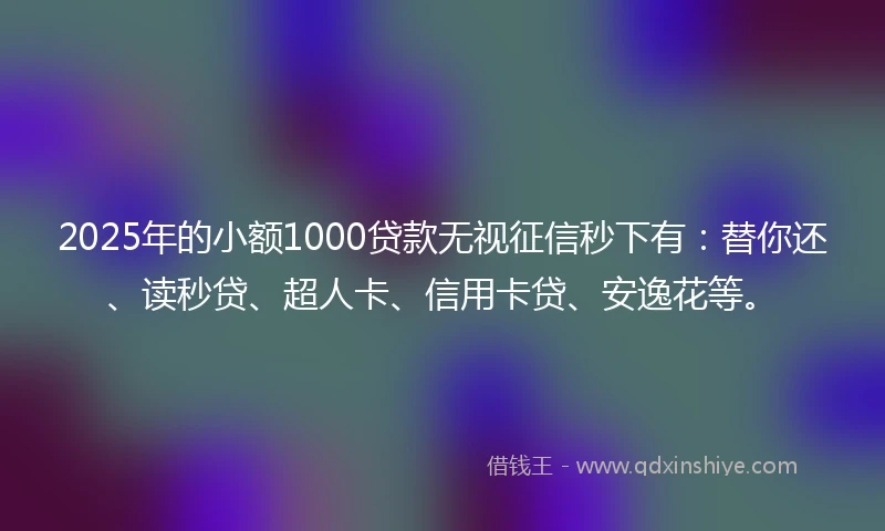 2025年的小额1000贷款无视征信秒下有：替你还、读秒贷、超人卡、信用卡贷、安逸花等。