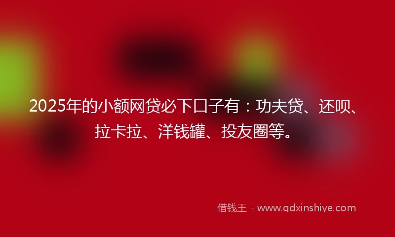 2025年的小额网贷必下口子有：功夫贷、还呗、拉卡拉、洋钱罐、投友圈等。