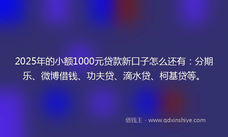 2025年的小额1000元贷款新口子怎么还有：分期乐、微博借钱、功夫贷、滴水贷、柯基贷等。