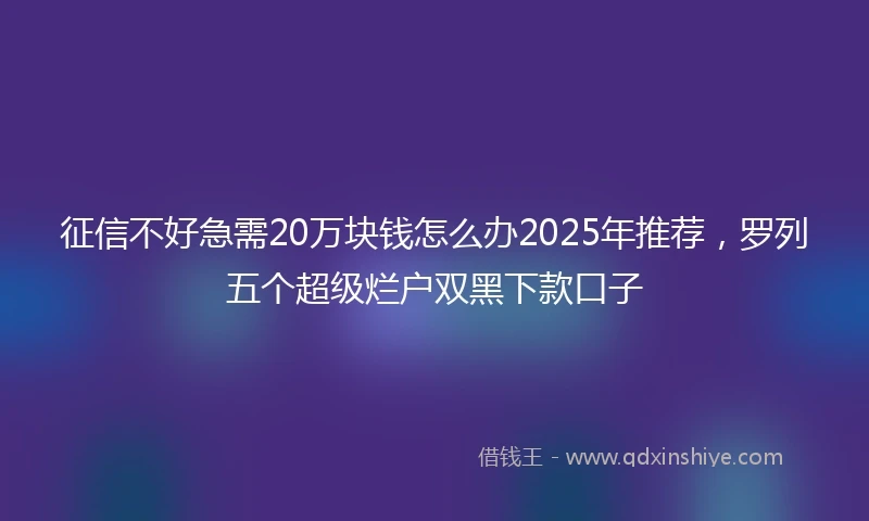 征信不好急需20万块钱怎么办2025年推荐，罗列五个超级烂户双黑下款口子
