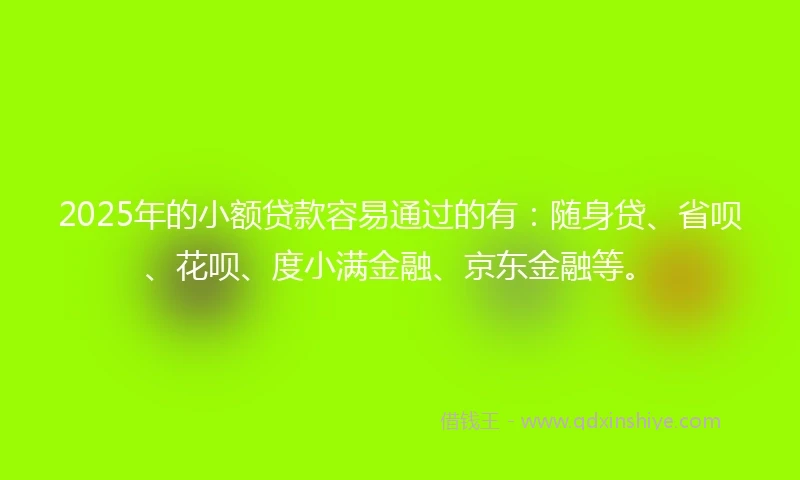 2025年的小额贷款容易通过的有：随身贷、省呗、花呗、度小满金融、京东金融等。