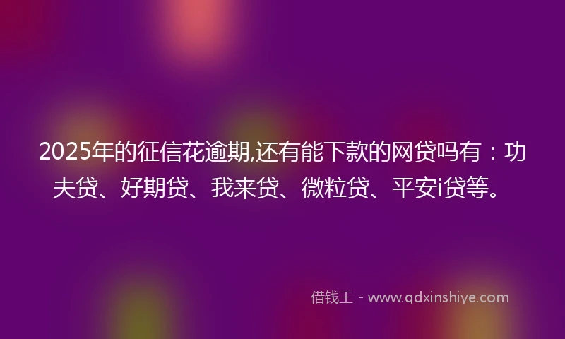 2025年的征信花逾期,还有能下款的网贷吗有：功夫贷、好期贷、我来贷、微粒贷、平安i贷等。