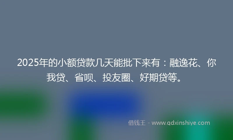 2025年的小额贷款几天能批下来有：融逸花、你我贷、省呗、投友圈、好期贷等。