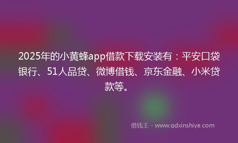 2025年的小黄蜂app借款下载安装有:平安口袋银行、51人品贷、微博借钱、京东金融、小米贷款等。