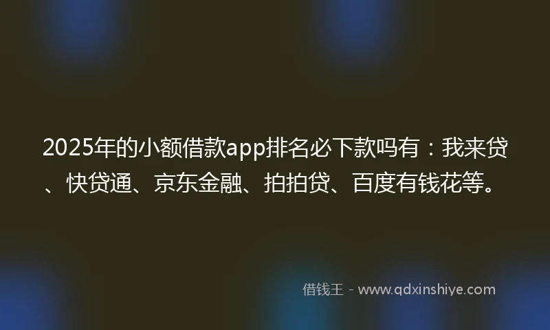 2025年的小额借款app排名必下款吗有：我来贷、快贷通、京东金融、拍拍贷、百度有钱花等。