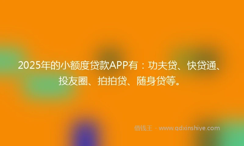 2025年的小额度贷款APP有：功夫贷、快贷通、投友圈、拍拍贷、随身贷等。
