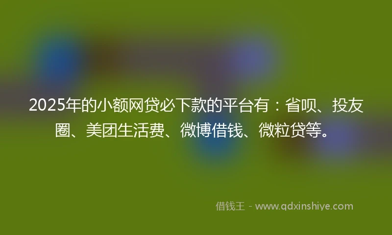 2025年的小额网贷必下款的平台有：省呗、投友圈、美团生活费、微博借钱、微粒贷等。