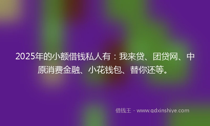 2025年的小额借钱私人有：我来贷、团贷网、中原消费金融、小花钱包、替你还等。