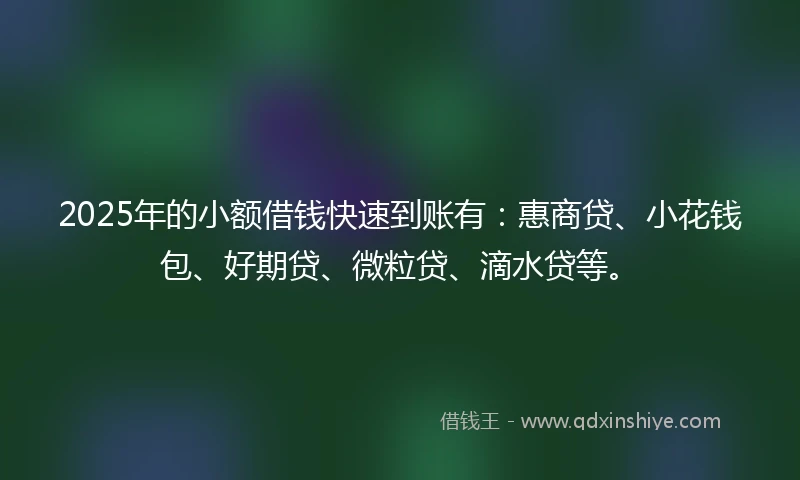 2025年的小额借钱快速到账有：惠商贷、小花钱包、好期贷、微粒贷、滴水贷等。