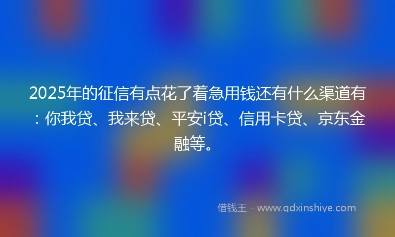 2025年的征信有点花了着急用钱还有什么渠道有：你我贷、我来贷、平安i贷、信用卡贷、京东金融等。