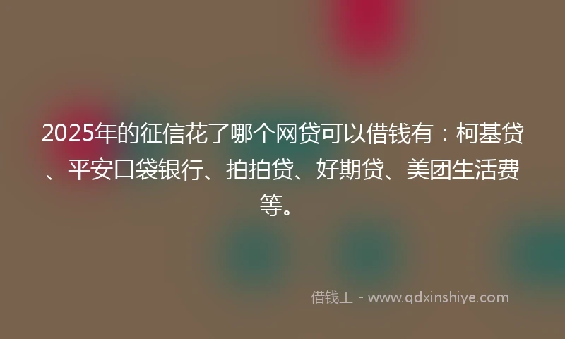 2025年的征信花了哪个网贷可以借钱有：柯基贷、平安口袋银行、拍拍贷、好期贷、美团生活费等。