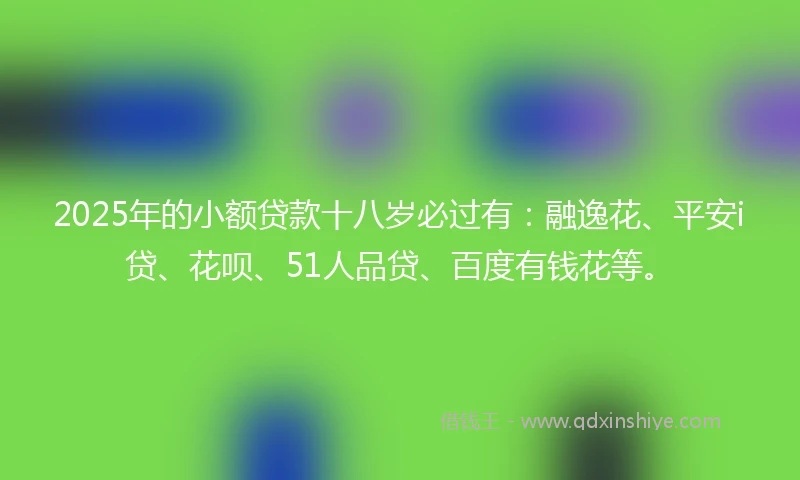 2025年的小额贷款十八岁必过有：融逸花、平安i贷、花呗、51人品贷、百度有钱花等。