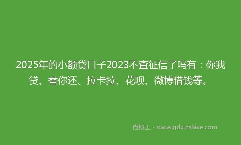 2025年的小额贷口子2023不查征信了吗有：你我贷、替你还、拉卡拉、花呗、微博借钱等。