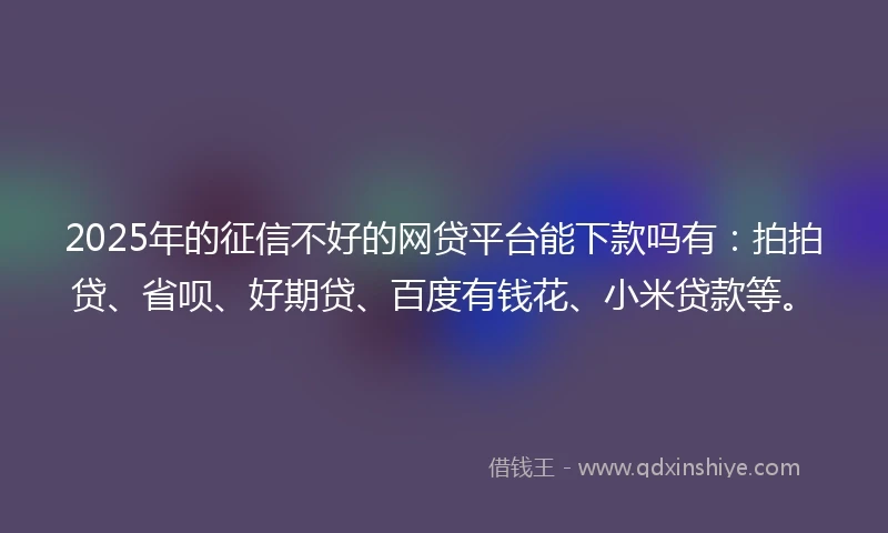 2025年的征信不好的网贷平台能下款吗有：拍拍贷、省呗、好期贷、百度有钱花、小米贷款等。
