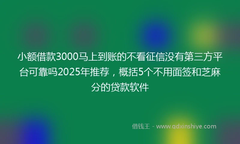 小额借款3000马上到账的不看征信没有第三方平台可靠吗2025年推荐，概括5个不用面签和芝麻分的贷款软件
