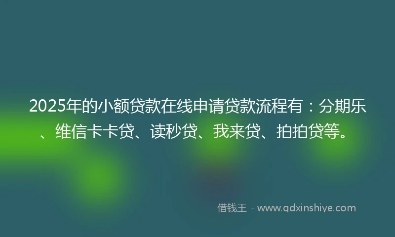 2025年的小额贷款在线申请贷款流程有:分期乐、维信卡卡贷、读秒贷、我来贷、拍拍贷等。
