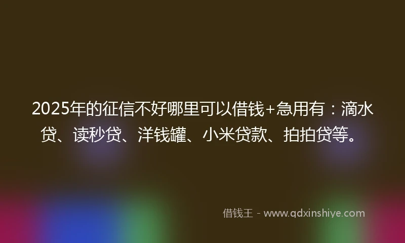 2025年的征信不好哪里可以借钱+急用有：滴水贷、读秒贷、洋钱罐、小米贷款、拍拍贷等。