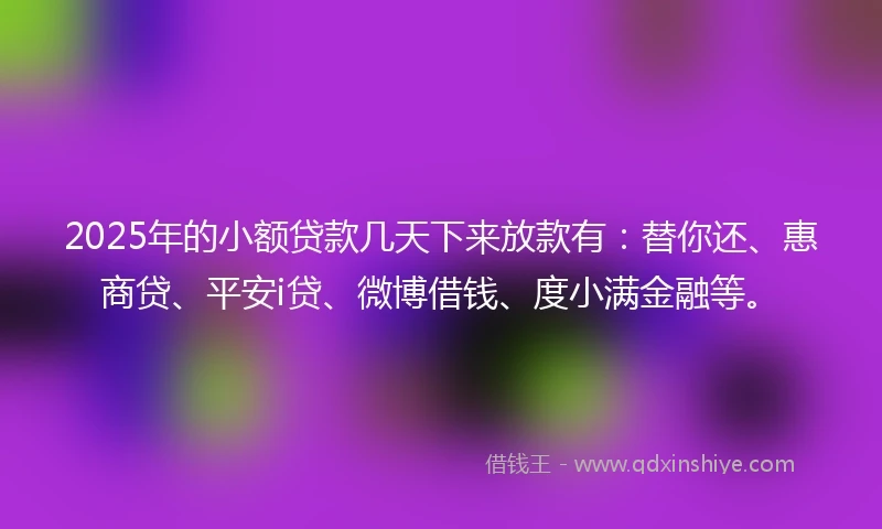 2025年的小额贷款几天下来放款有：替你还、惠商贷、平安i贷、微博借钱、度小满金融等。