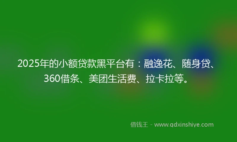 2025年的小额贷款黑平台有：融逸花、随身贷、360借条、美团生活费、拉卡拉等。