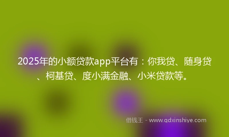 2025年的小额贷款app平台有：你我贷、随身贷、柯基贷、度小满金融、小米贷款等。