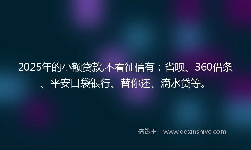 2025年的小额贷款,不看征信有：省呗、360借条、平安口袋银行、替你还、滴水贷等。