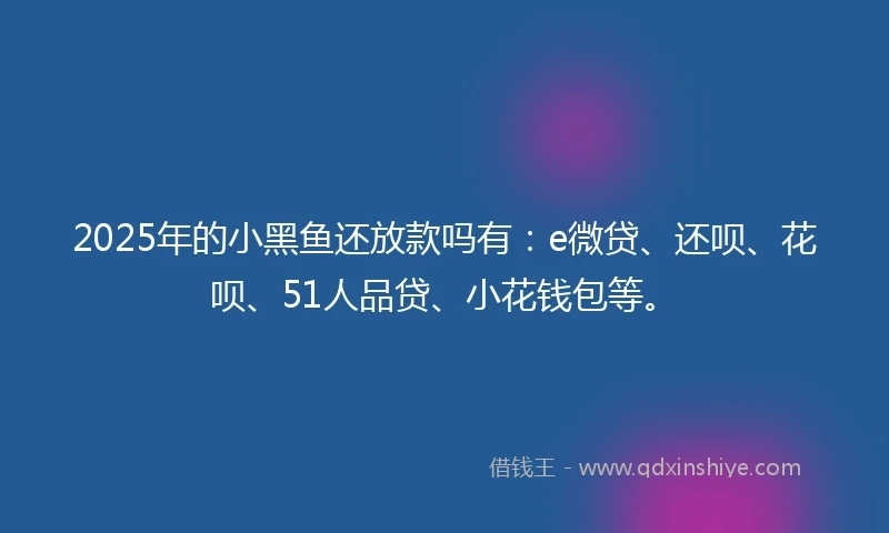 2025年的小黑鱼还放款吗有：e微贷、还呗、花呗、51人品贷、小花钱包等。