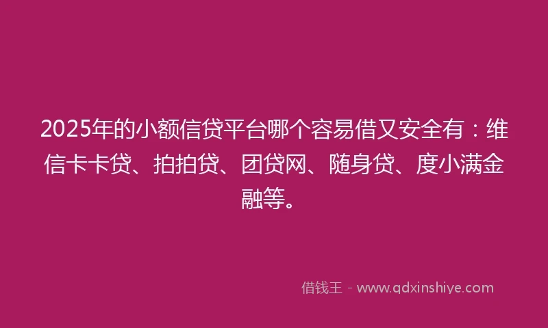 2025年的小额信贷平台哪个容易借又安全有：维信卡卡贷、拍拍贷、团贷网、随身贷、度小满金融等。