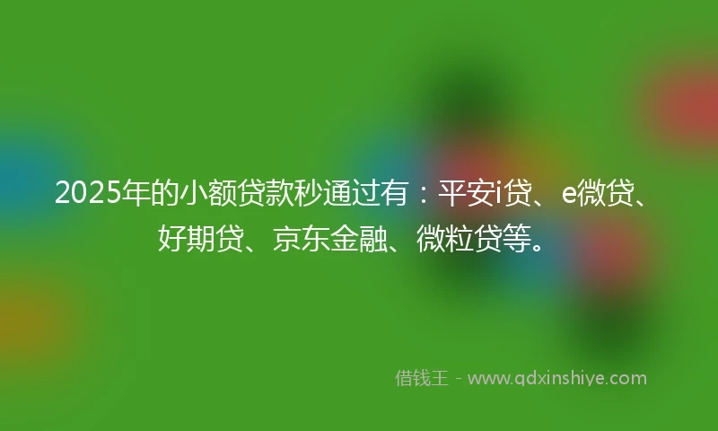 2025年的小额贷款秒通过有：平安i贷、e微贷、好期贷、京东金融、微粒贷等。