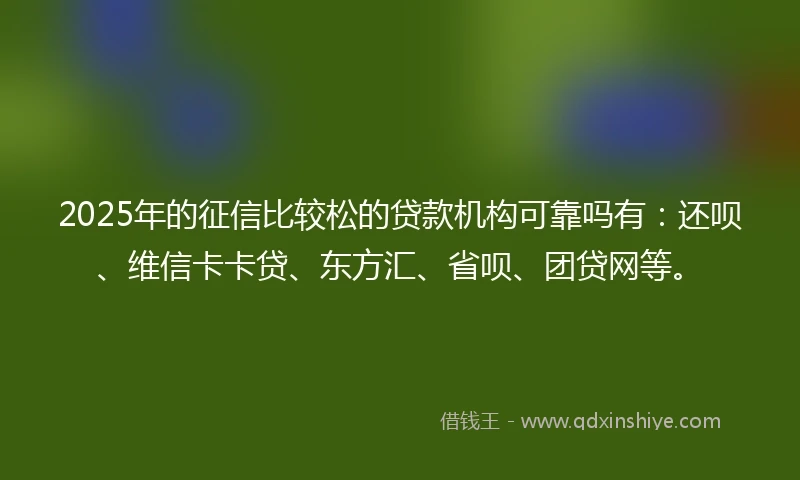 2025年的征信比较松的贷款机构可靠吗有：还呗、维信卡卡贷、东方汇、省呗、团贷网等。